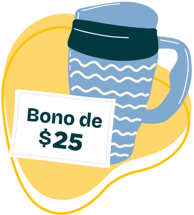 image of reusable coffee cup with lid and text that reads 25 dollar gift card
