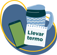 image of reusable coffee cup with lid and text that reads "llevar termol"