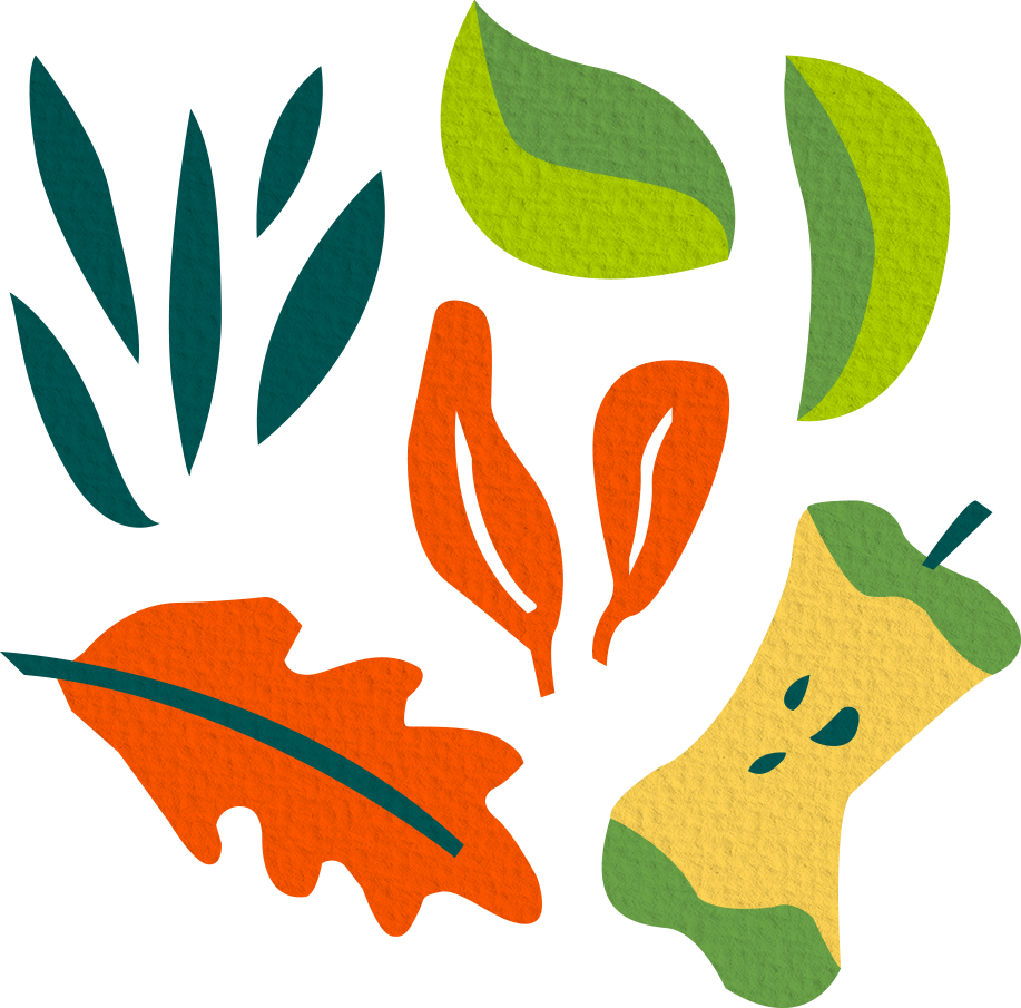 Varias hojas y restos de comida que son un buen material para compostar.