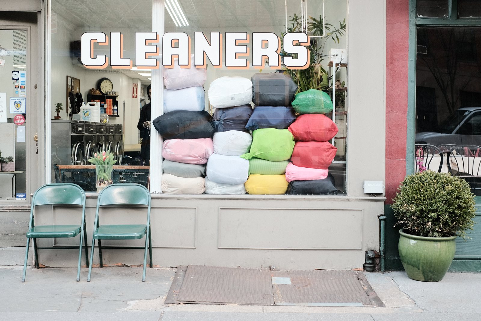 Dry cleaning business storefront.
