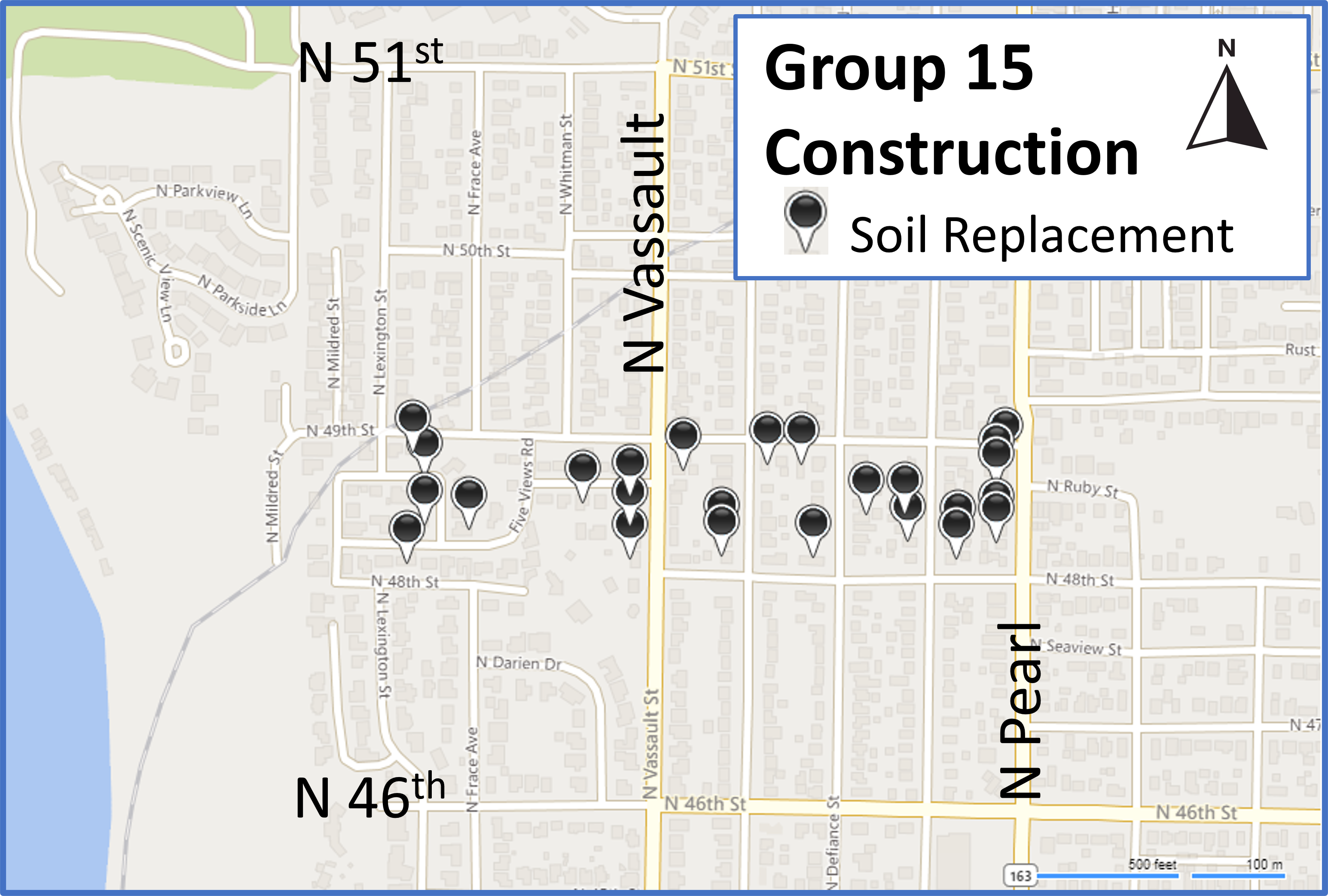 25 properties receiving soil replacement are west of Pearl St. between N 46th and N 51st