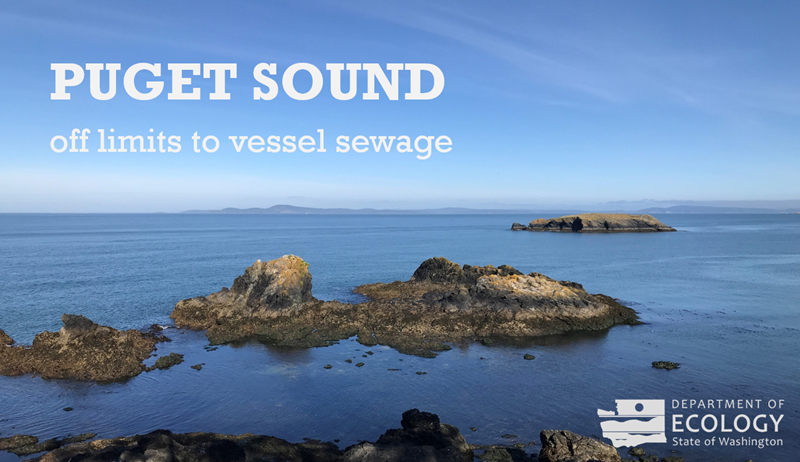 view of Bowen Bay with text Puget Sound off limit to vessel sewage
