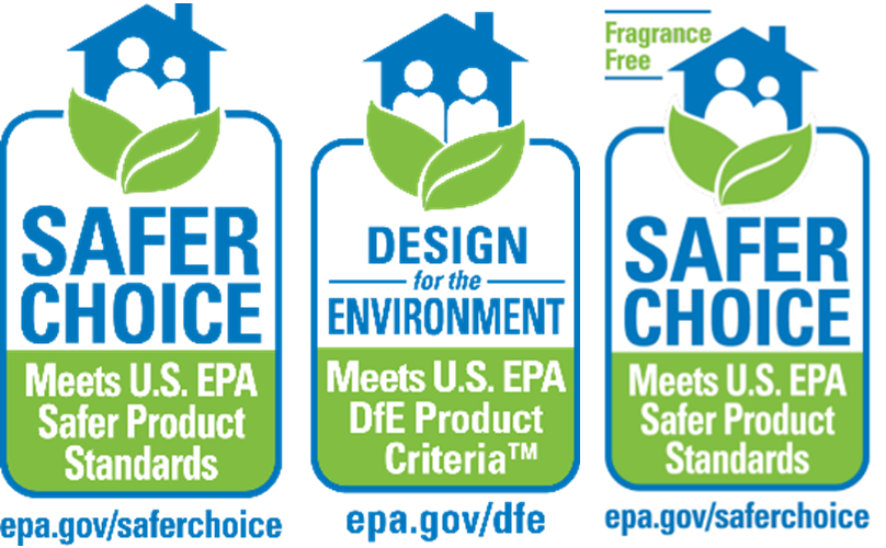 Safer Choice label, Design for the Environment, and Safer Choice fragrance free label