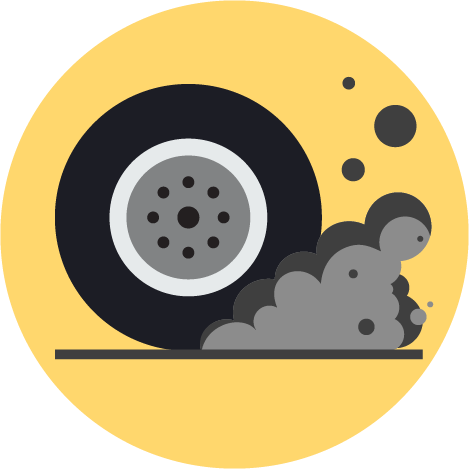 Icon showing a tire and tire dust.