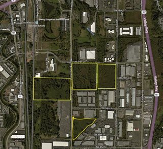 Aerial photo with the parcels for the Springbrook site highlighted. 