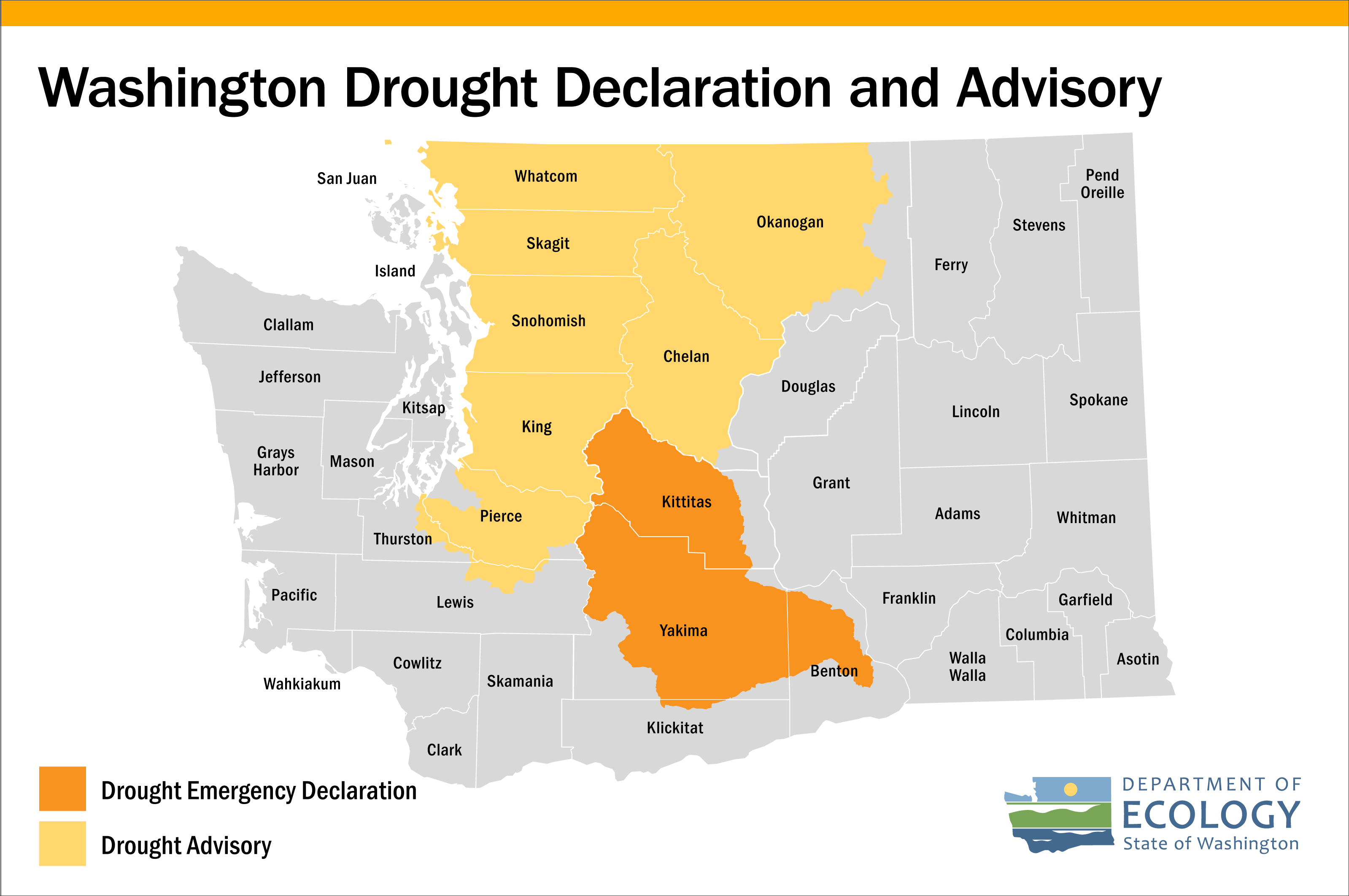 Map of areas in Washington under drought declaration