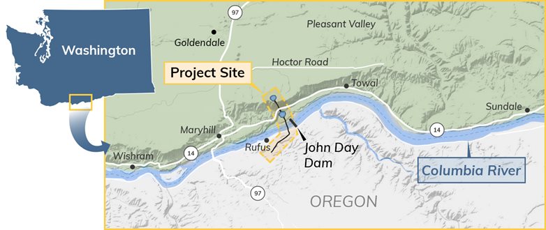 Project location just above John Day Dam next to the Columbia River in Washington state.