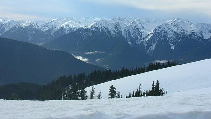 Snow covering Hurricane Ridge, the Olympic Mountains