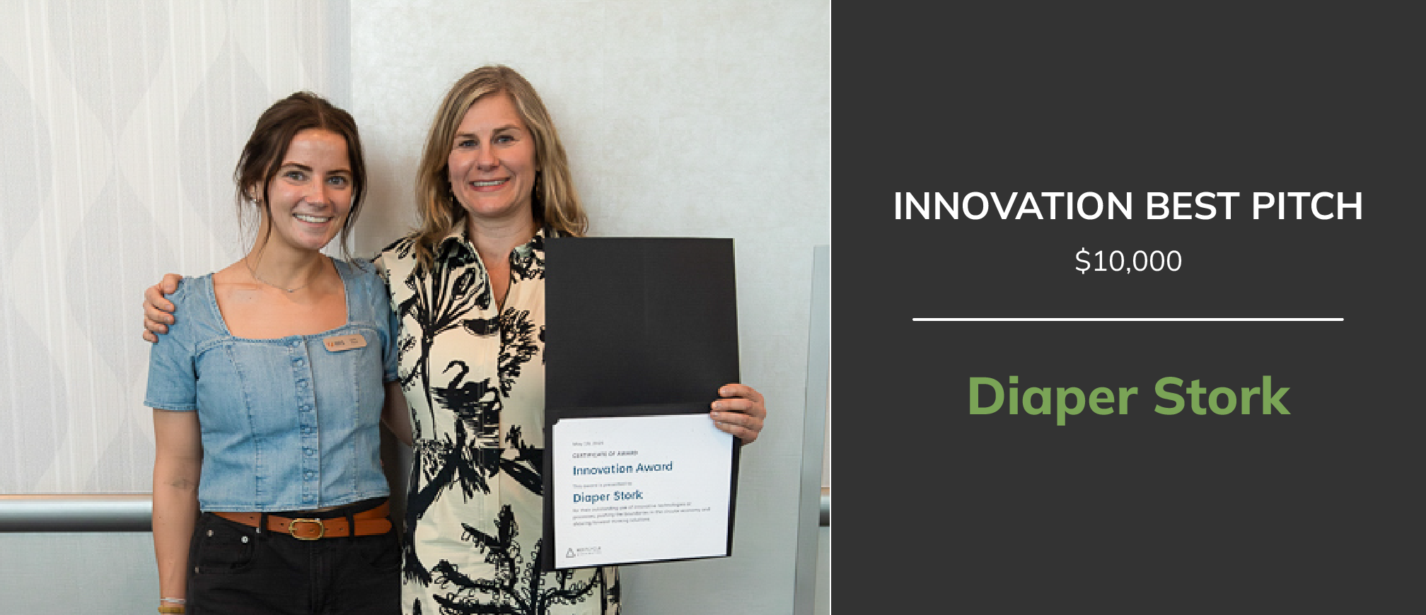 The Diaper Stork team and their mentor pose for a photo with their Innovation Best Pitch award