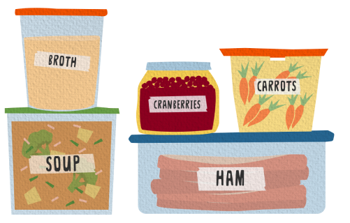 Illustration of holiday foods in tupperware