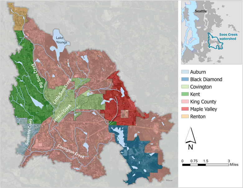 The Soos watershed includes all of Covington and parts of Renton, Kent, Auburn, Black Diamond, and unincorporated King county