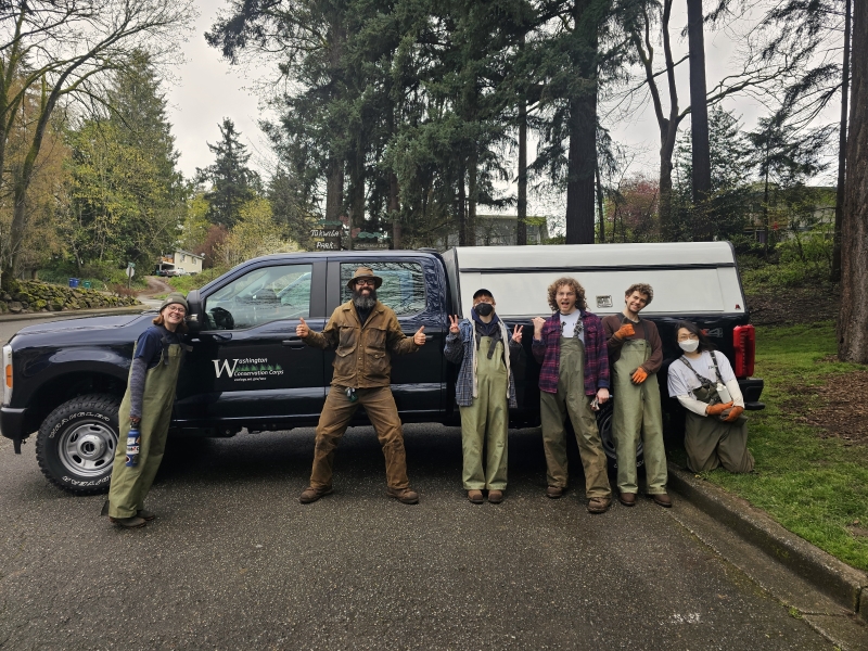 WCC's south King County crew poses in front of their truck at Tukwila Park's parking lot.