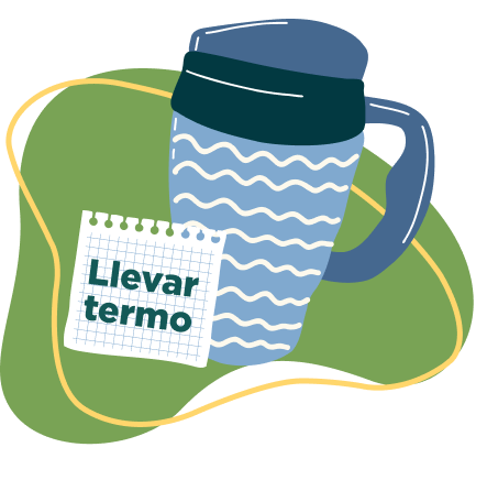 image of reusable coffee cup with lid and text that reads "llevar termo"