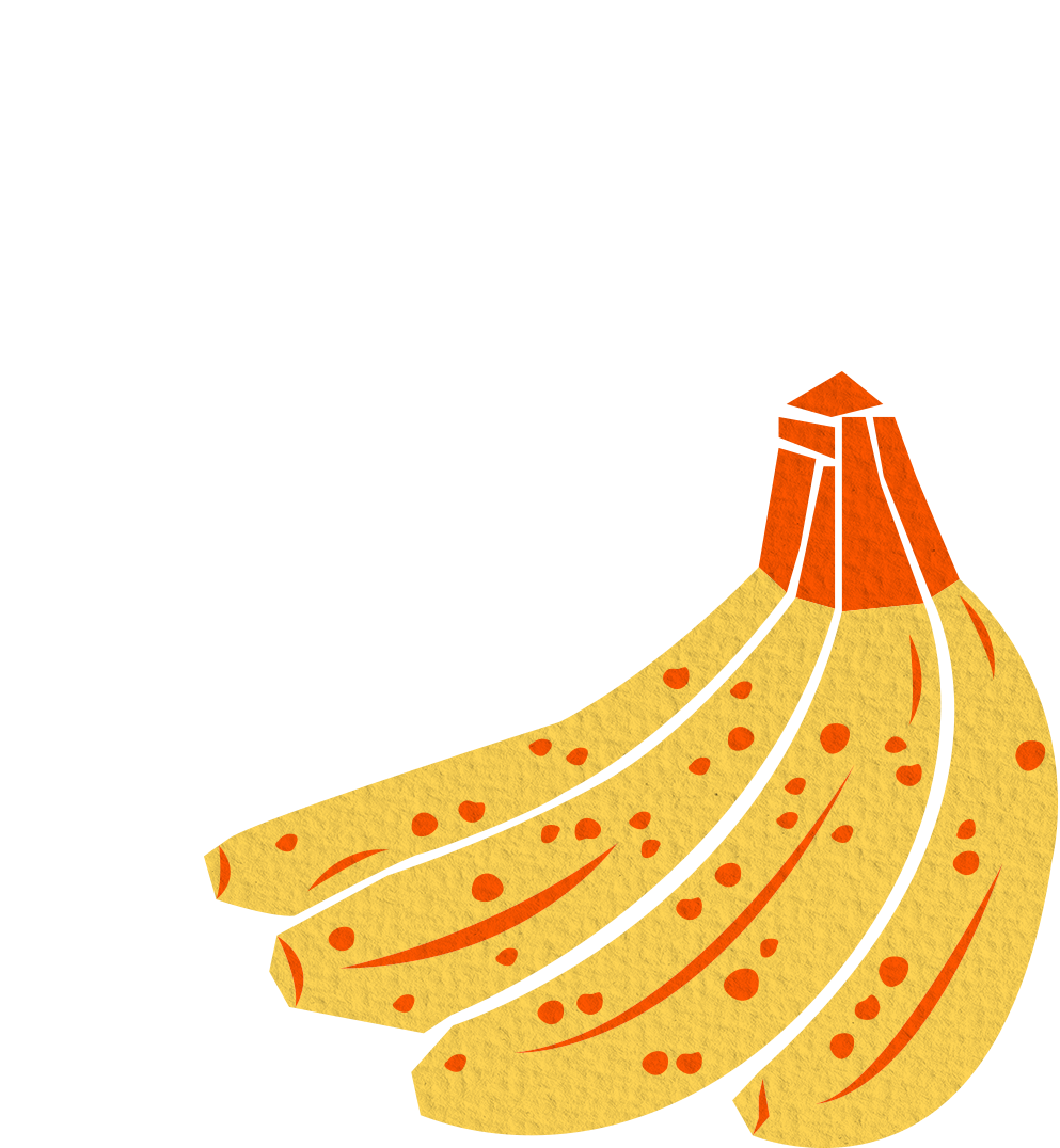 Dibujo de un plátano amarillo con muchas manchas rojas