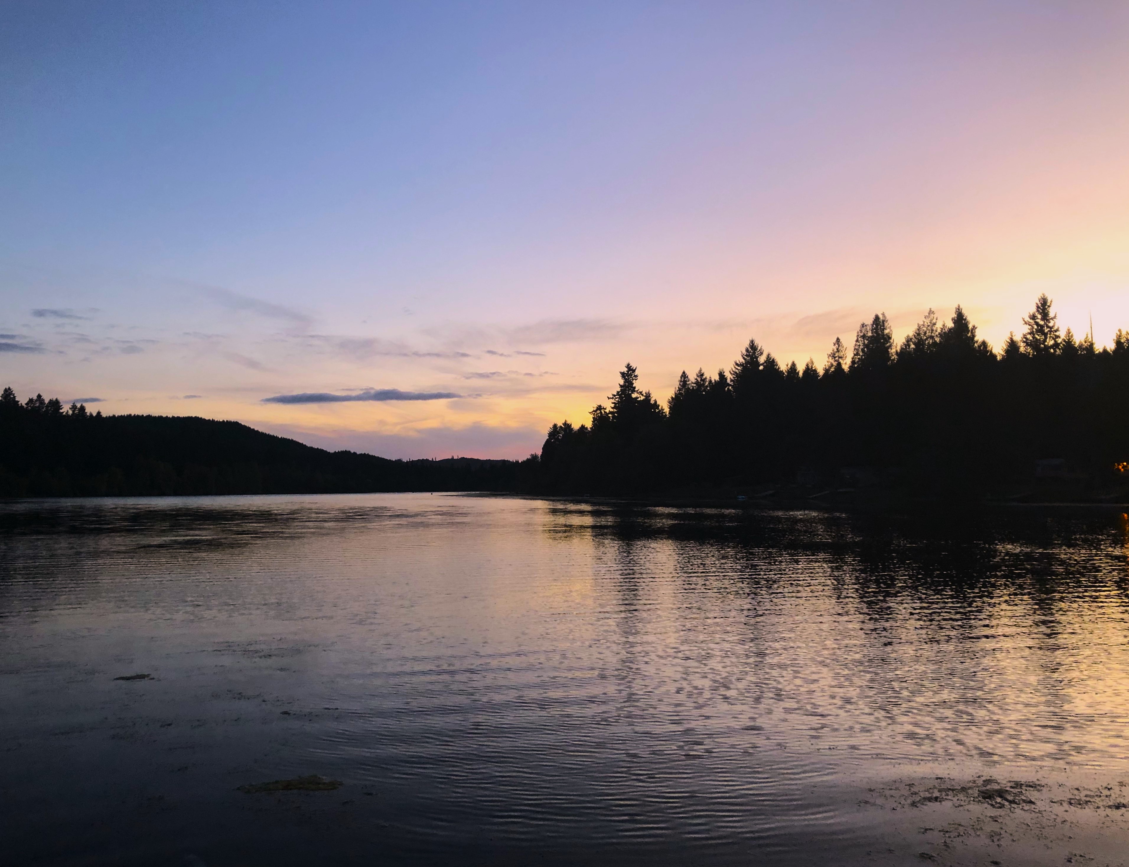 A lake at sunset.